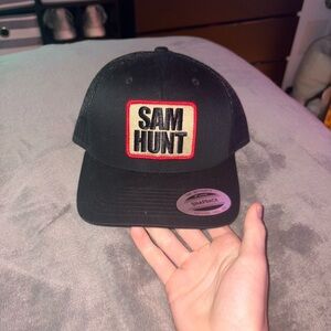 Black Snapback Hat with Red and White Patch